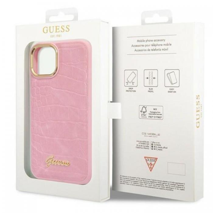 Guess - GUESS iPhone 14 Skal Croco Collection - Rosa
