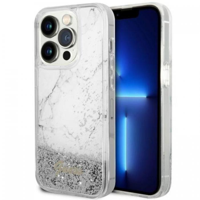 Guess - Guess iPhone 14 Pro Mobilskal Liquid Glitter Marble - Vit