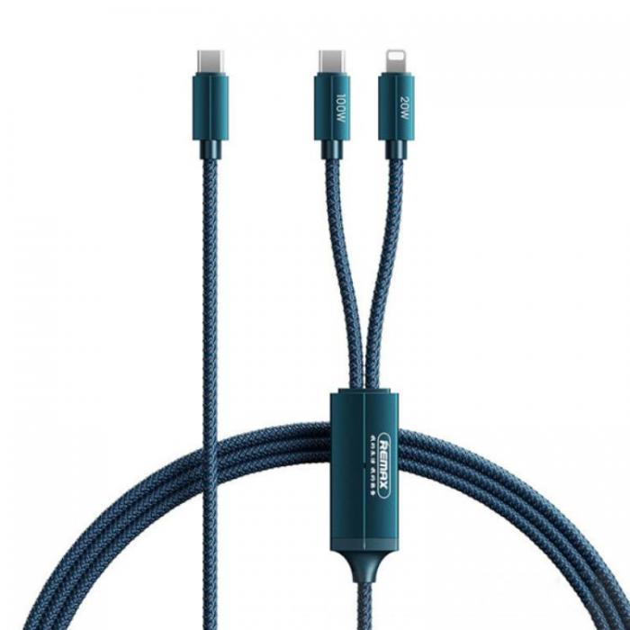 Remax - REMAX 2in1 USB-C till USB-C, Lightning Kabel 100W 1m - Bl