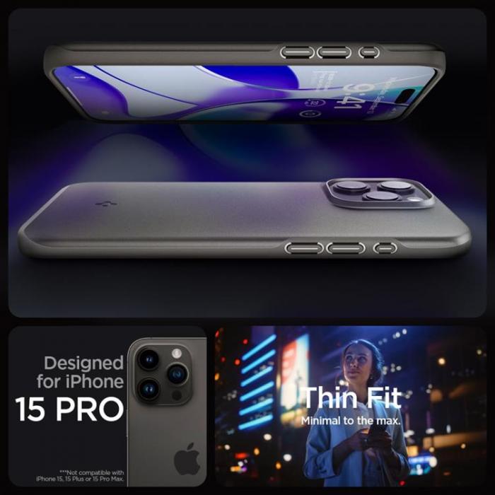 Spigen - Spigen iPhone 15 Pro Mobilskal Thin Fit - Gunmetal