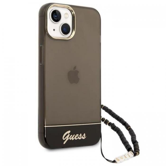 Guess - GUESS iPhone 14 Plus Skal Translucent Pearl Strap - Svart