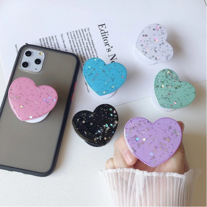 A-One Brand - Heart Glitter Mobilhllare / Mobilgrepp - Bl
