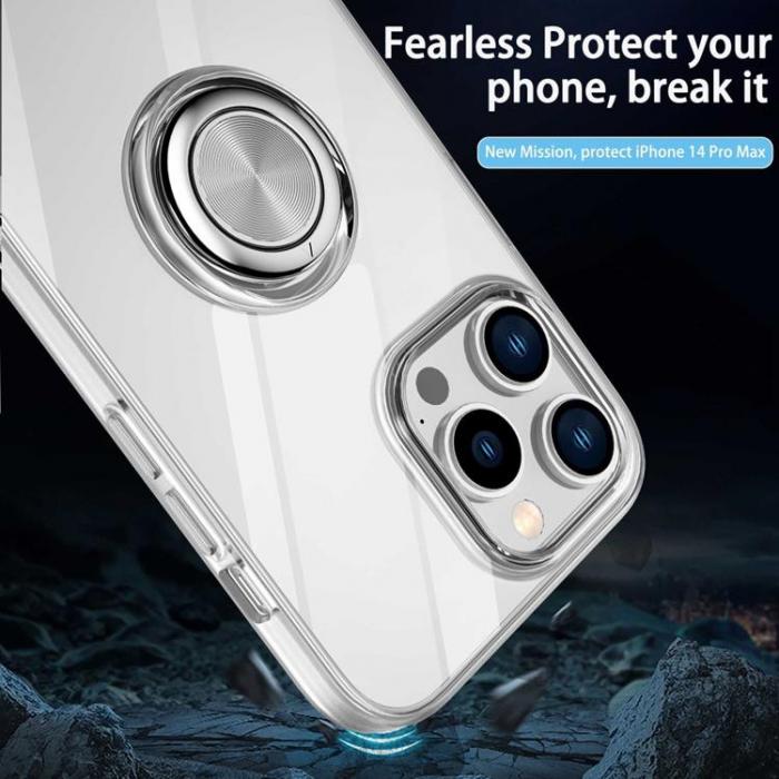 A-One Brand - iPhone 14 Pro Skal TPU Ring Kickstand - Transparent