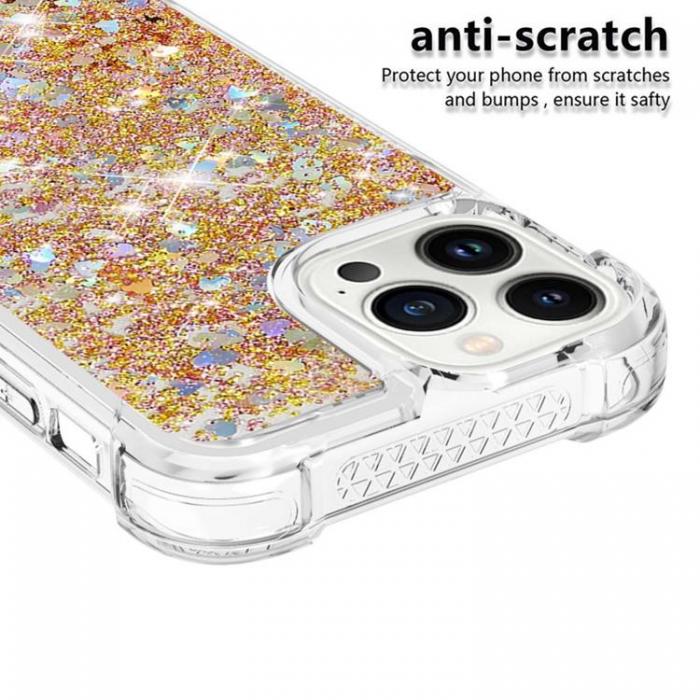 A-One Brand - iPhone 14 Pro Max Skal Liquid Floating Glitter - Guld