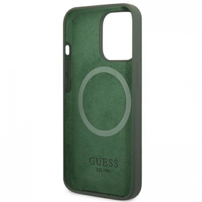 Guess - Guess iPhone 13 Pro Max Skal MagSafe Silicone Logo Plate - Grn