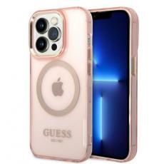 Guess - GUESS iPhone 14 Pro Skal MagSafe Gold Outline Translucent - Rosa