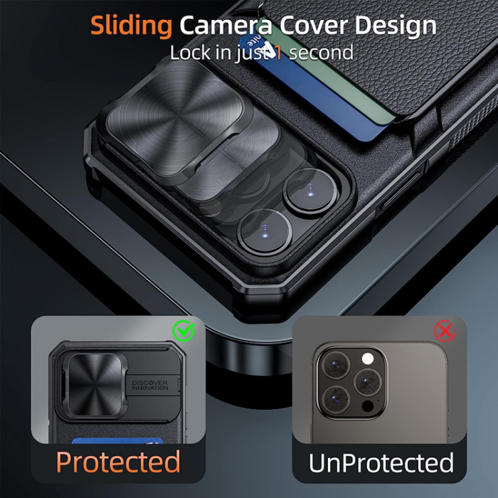 A-One Brand - iPhone 14 Pro Mobilskal Korthllare Kamera Slider - Svart