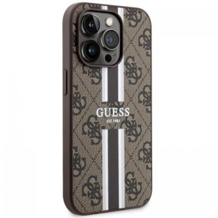 Guess - Guess iPhone 14 Pro Mobilskal MagSafe 4G Printed Stripes Brun