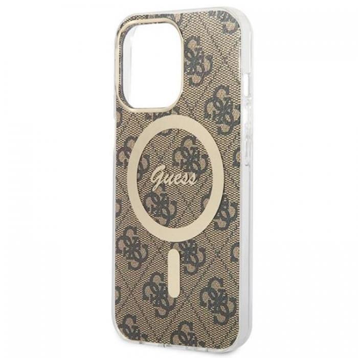 Guess - Guess iPhone 13 Pro Max Magsafe Skal 4G Print + Trdls Laddare - Brun