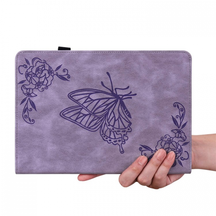 A-One Brand - iPad 10.9 (2022) Fodral Butterfly Flower Imprinted - Lila