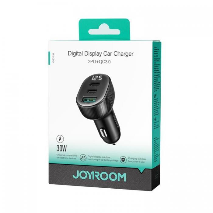Joyroom - Joyroom Billaddare 30W 2x USB-C USB-A med Display - Svart