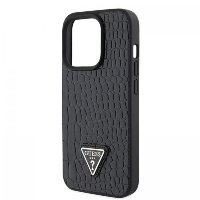 Guess - Guess iPhone 15 Pro Mobilskal Croco Triangle Metal Logo - Svart