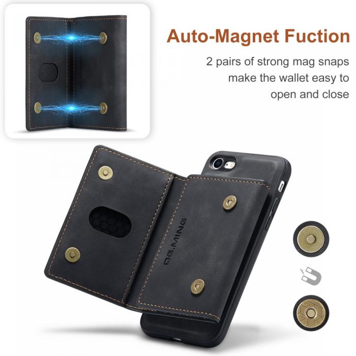 DG.MING - iPhone 7/8/SE 2020 Skal DG.MING Magnetic Tri-fold Wallet Med Kickstand - Svart