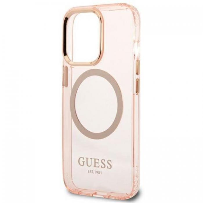 Guess - GUESS iPhone 13/13 Pro Skal MagSafe Gold Outline Translucent - Rosa