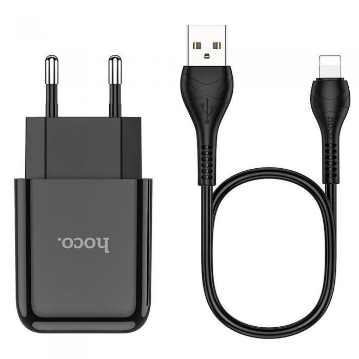 Hoco - HOCO travel charger USB + kabel till Lightning 2A Svart
