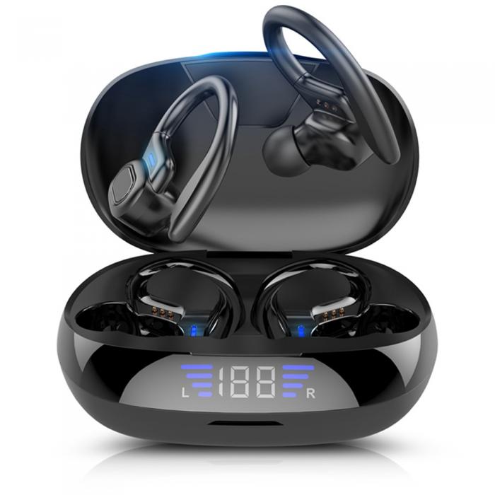 A-One Brand - LED Display Bluetooth 5.0 TWS HiFi Stereo Sporthrlurar - Svart