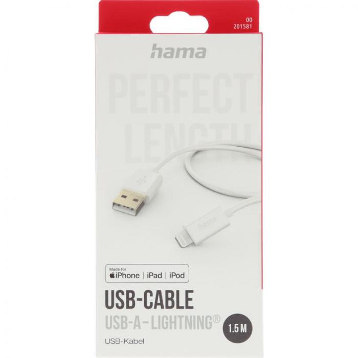 Hama - Hama USB-A Till Lightning Kabel 1.5m - Vit