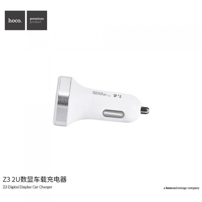 UTGATT1 - HOCO Billaddare 2 x USB 3,1A LCD Z3 Vit