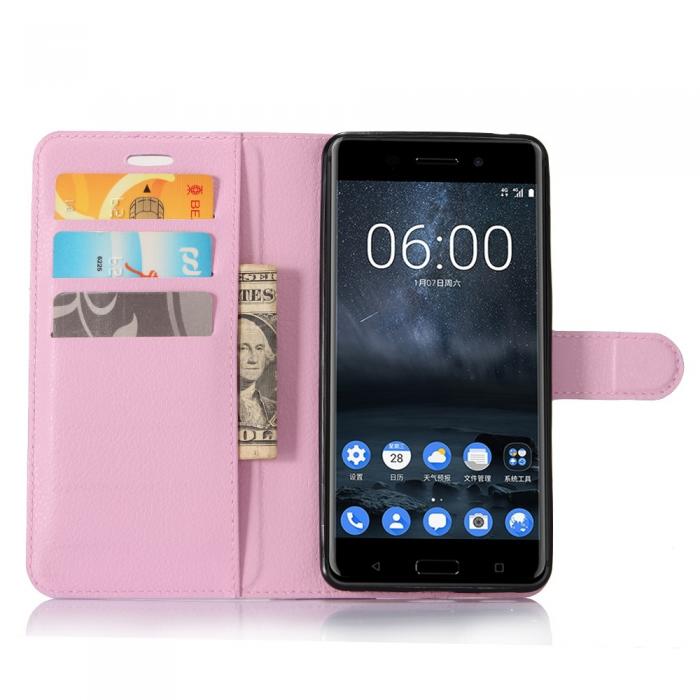 UTGATT4 - Litchi Plnboksfodral till Nokia 6 - Rosa