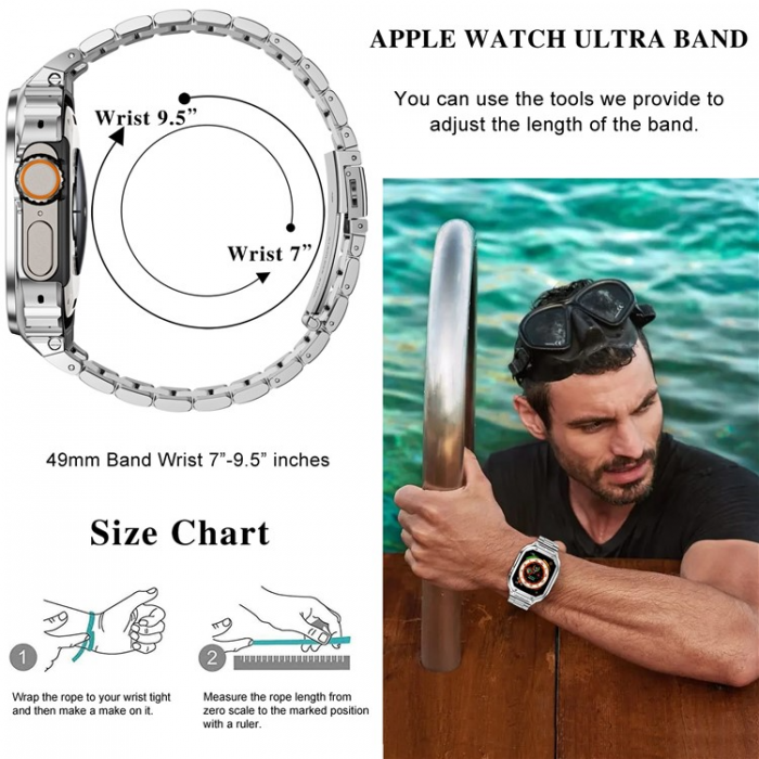 A-One Brand - Apple Watch 8/7 (45mm) Armband Metall - Silver