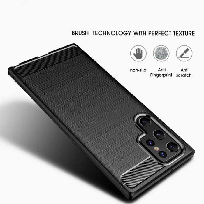 A-One Brand - Carbon Fiber Brushed Texture Skal Galaxy S22 Ultra 5G - Svart