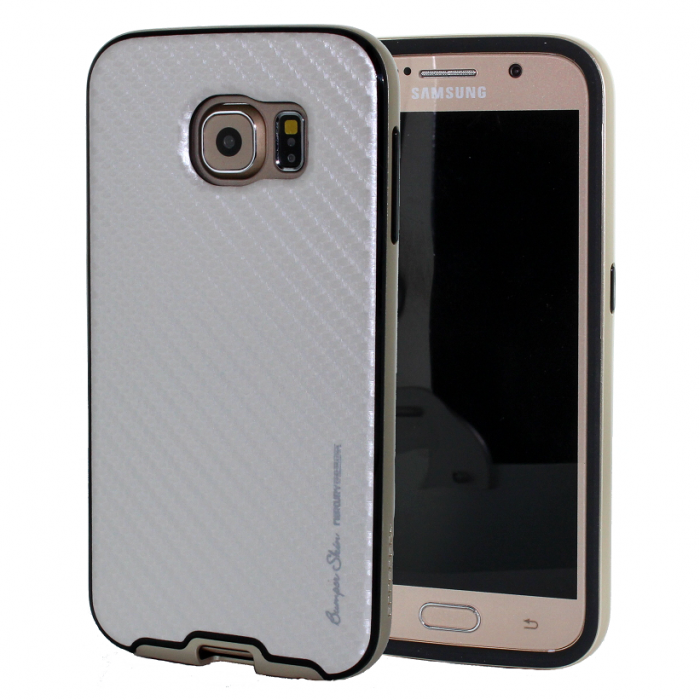 UTGATT5 - Mercury Bumper Skin Skal till Samsung Galaxy S6 - Vit/Guld