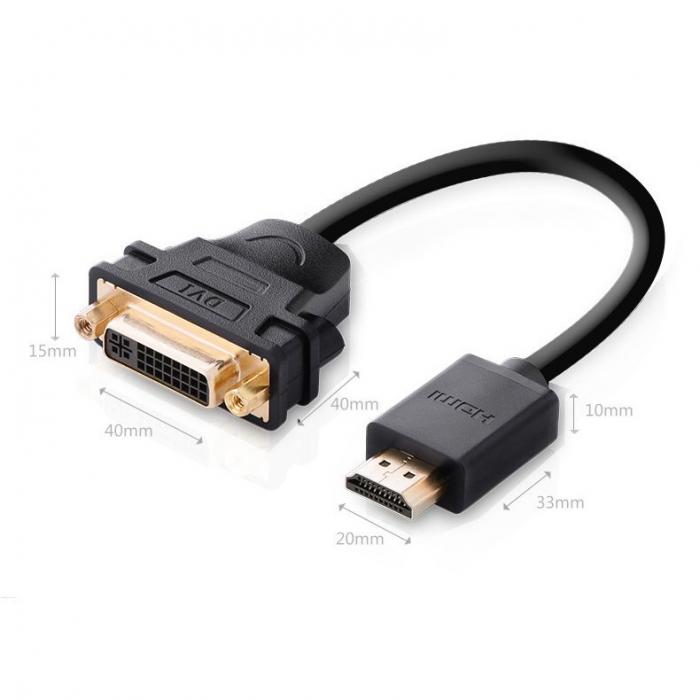 Ugreen - Ugreen DVI 24+5 pin female HDMI male Kabel adapter 22 cm Svart