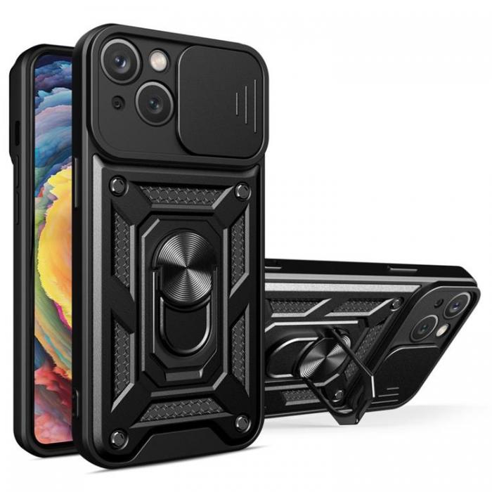 A-One Brand - iPhone 14 Skal Kameraskydd Kickstand - Svart