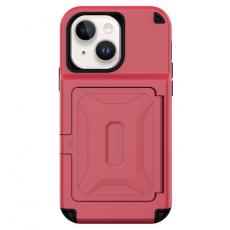 A-One Brand - iPhone 14 Plus Skal Korthållare Mirror Kickstand - Röd