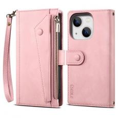 A-One Brand - iPhone 14 Plus Plånboksfodral Flap Zipper Strap - Rosa