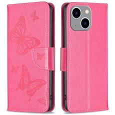 A-One Brand - iPhone 14 Plus Plånboksfodral Butterfly Imprinted - Magenta