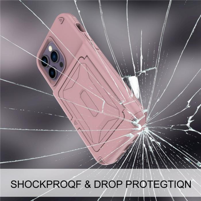 A-One Brand - iPhone 14 Pro Max Skal Korthllare Mirror Kickstand - Rosa