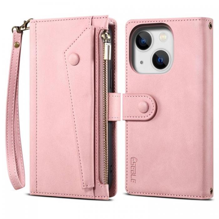 A-One Brand - iPhone 14 Plus Plnboksfodral Flap Zipper Strap - Rosa