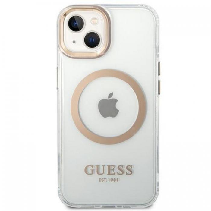 Guess - GUESS iPhone 14 Skal Magsafe Metal Outline - Guld