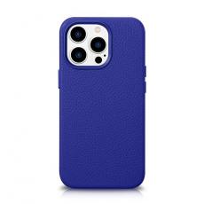 ICARER - iCarer iPhone 14 Pro Skal Magsafe Äkta Läder Litchi Premium - Mörkblå