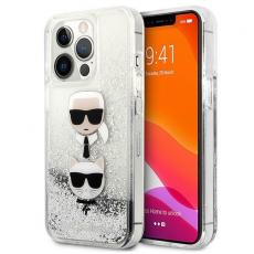 KARL LAGERFELD - Karl Lagerfeld Glitter Karl & Choupette Head Skal iPhone 13 Pro Max - Silver