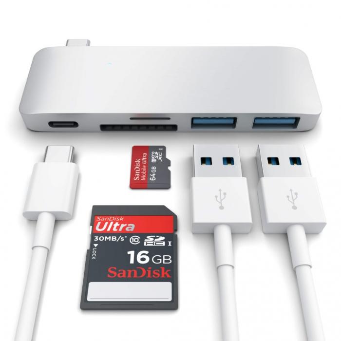 UTGATT5 - Satechi Type-C Pass Through USB Hub 3-i-1 hub - Silver