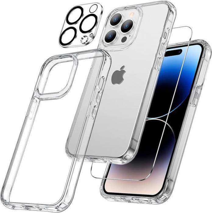 [3in1] BOOM iPhone 15 Pro Skal, Hrdat Glas, Kameralinsskydd