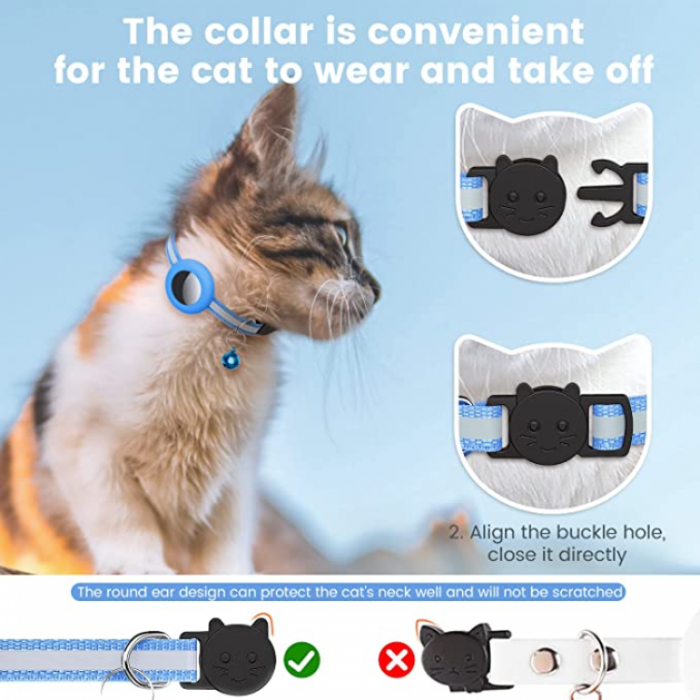 A-One Brand - Airtag Skal Silikon Cat Collar med Breakaway Bell - Bl