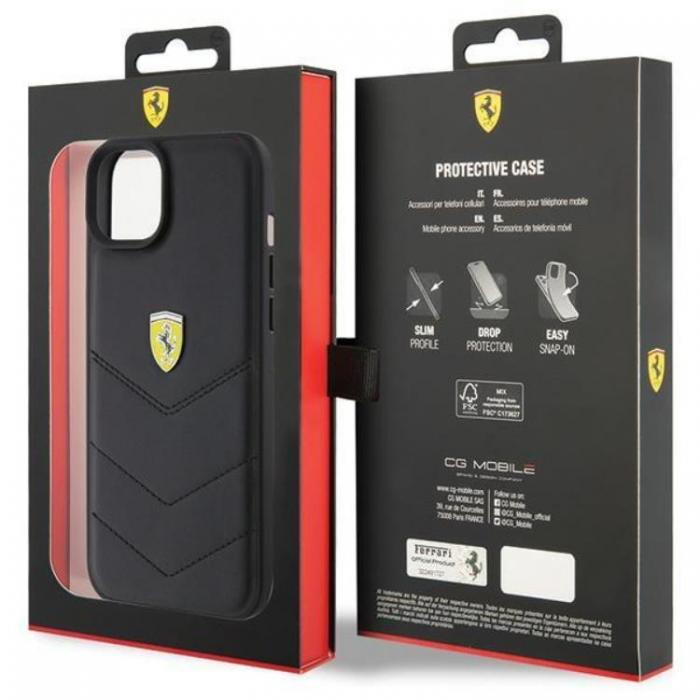 Ferrari - Ferrari iPhone 15 Plus Mobilskal Quilted Metal Logo - Svart