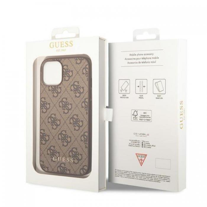 Guess - Guess iPhone 14 Mobilskal 4G Metal Gold Logo - Brun