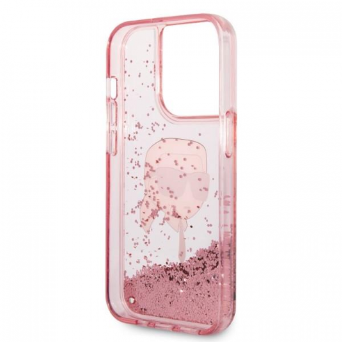 KARL LAGERFELD - Karl Lagerfeld iPhone 14 Pro Skal Liquid Glitter Head - Rosa
