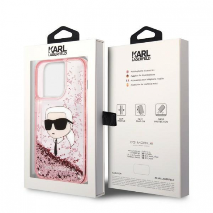 KARL LAGERFELD - Karl Lagerfeld iPhone 14 Pro Skal Liquid Glitter Head - Rosa