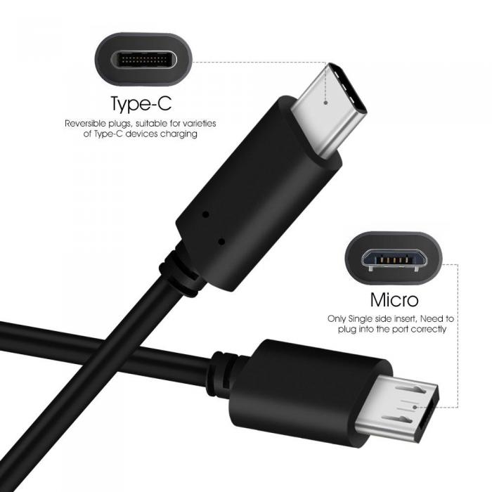 A-One Brand - Kabel USB-C till microUSB - 1m - Svart