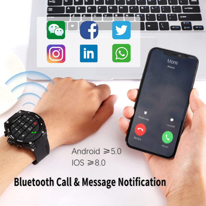 LEMFO - 2-i-1 Smart Watch med Earbuds TWS Bluetooth 5.0 - Svart