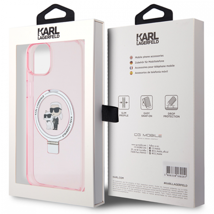 KARL LAGERFELD - KARL LAGERFELD iPhone 15 Plus Mobilskal MagSafe Ringstll - Rosa