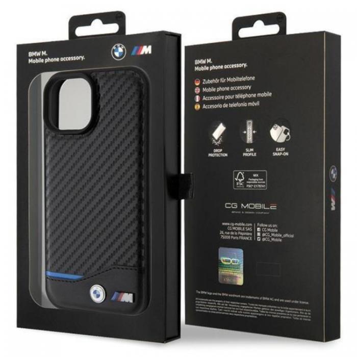 BMW - BMW iPhone 15 Plus Mobilskal Lder Carbon - Svart