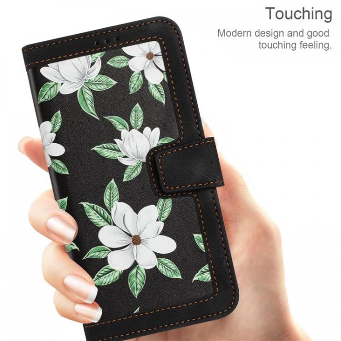 A-One Brand - iPhone 15 Pro Plnboksfodral Flower Pattern - Svart
