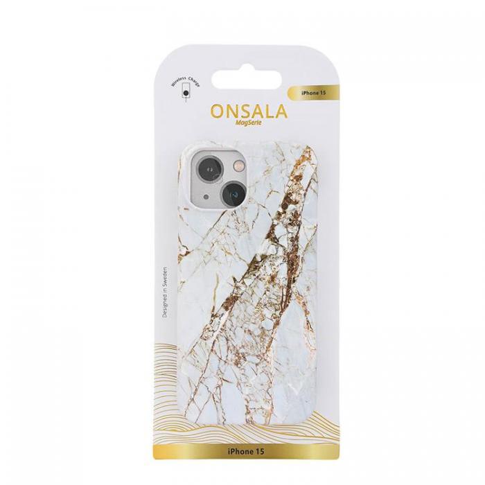 Onsala - Onsala iPhone 15 Pro Mobilskal Magsafe Rhino Marble - Vit