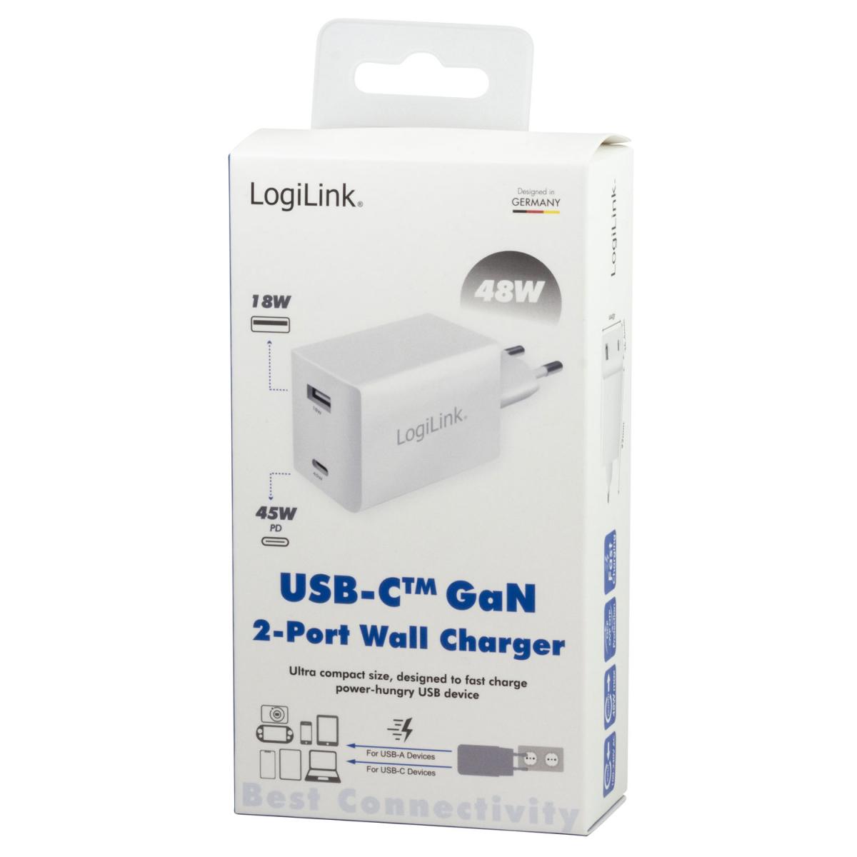 LogiLink - LogiLink - USB-laddare 1 x USB-C PD 1 x USB-A 48W GaN